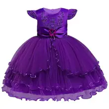 Костюм для девочек; платье из тюля с бисером; рождественское бальное платье с вышивкой для девочек; свадебное жаккардовое пышное платье принцессы с цветочным узором для девочек