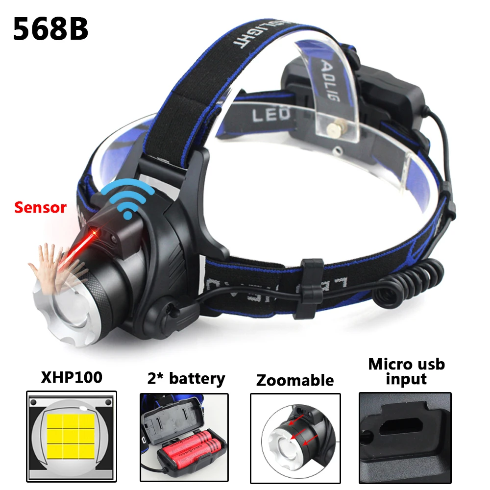 Светодиодный налобный фонарь XHP100 9 ядерный 4 цвета масштабируемый фонарик USB