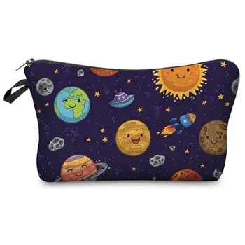 

Travel Cosmetic Bag Space Planet Printed Pattern Makeup Case Pouch Organizer E5BC
