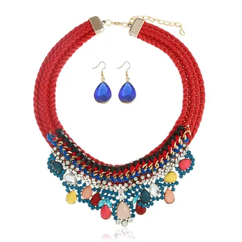 

Bohemian Jewellery Fashion Pop Rope Necklace Earrings Embellished with Luxurious Austrian Crystal African Wedding Jewelry