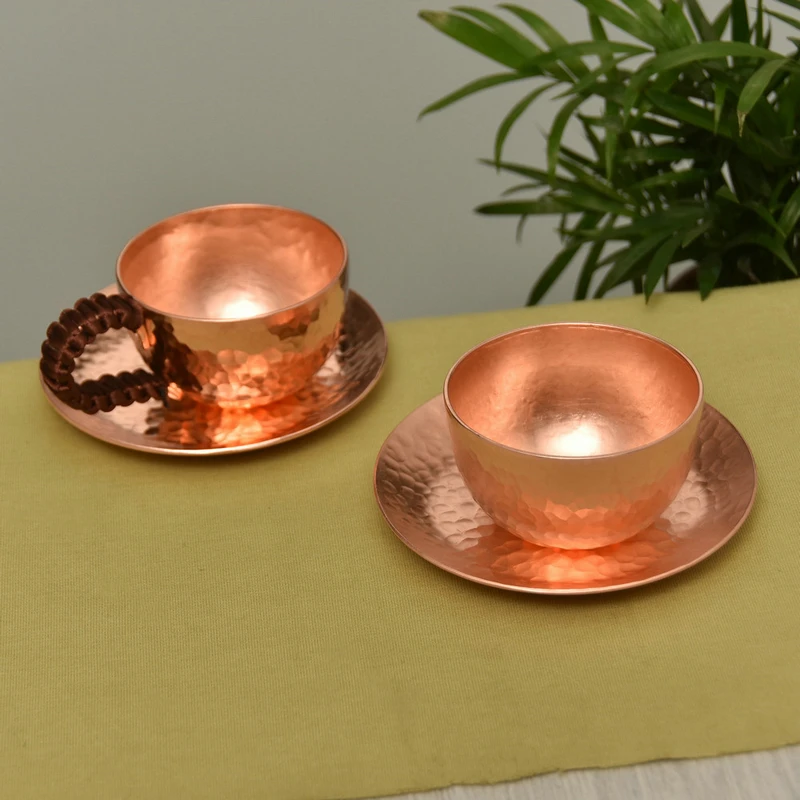 

1PCS Handmade Thickened Pure Copper Water Tea Wine Coffee Cup Set With Cup Tray