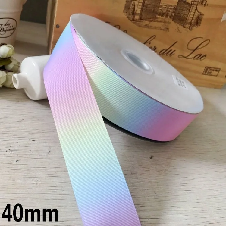 5Yards 25mm 40mm 50mm Wide Gradient Color Rainbow Ribbon Threaded DIY Hair Head Ornament Materials