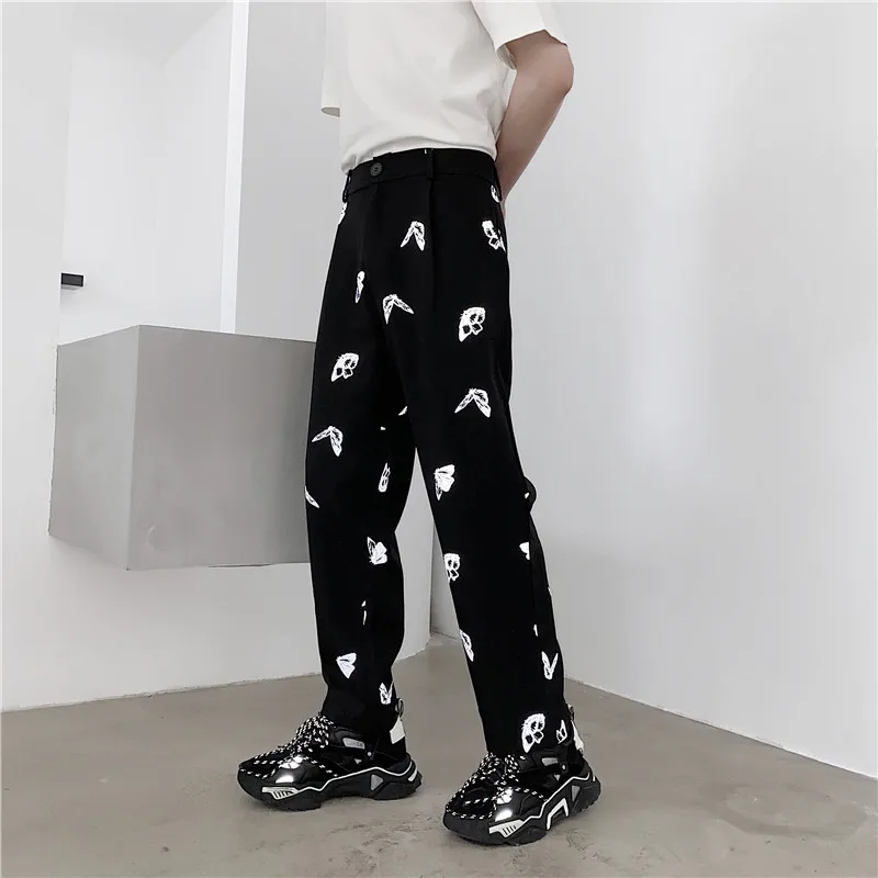 Men Butterfly Reflective Casual Pants Male Streetwear Hip Hop Straight Suit Pants Men Butterfly Reflective Casual Pants Male Streetwear Hip Hop Straight Suit Pants