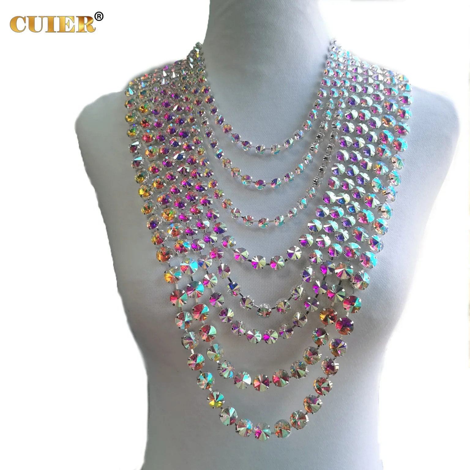 Cuier Sparkly Crystal Ab Glass Stone Superposition Large Necklace