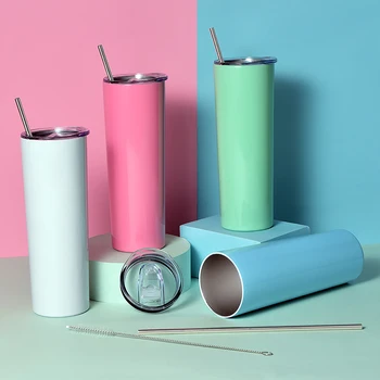 

20oz Stainless Steel Sublimation DIY Skinny Tumbler Cup with straw Travel Double Wall Vacuum Insulated Coffee Mugs