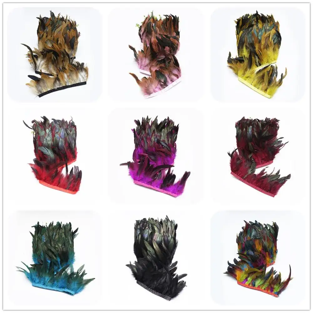 

Wholesale 20 Yards 12-17CM Chicken Rooster Tail Feathers Trims Strip Coque Feather Ribbon Fringe For Wedding Dress Skirt Deco