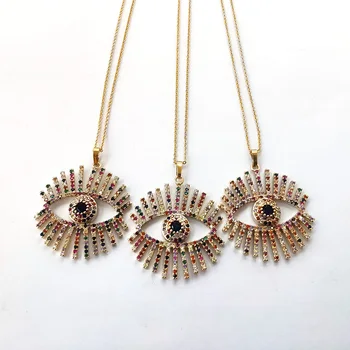 

5 Pcs Top Quality Micro Pave CZ Crystal Charms Pendants rainbow cubic zirconia Magic Eyelash Necklaces For Women Jewelry NK443