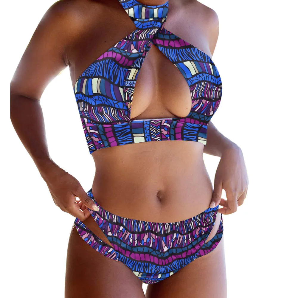 Сексуальный женский цветной пляжный комплект с пуш-ап бюстгальтером, купальный костюм, купальный костюм, пляжная одежда, африканские купальные костюмы, Maillot De Bain W - Цвет: blue