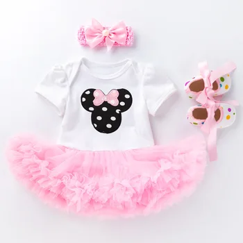 

Toddler Baby Clothes Set Infant Outfits Short Sleeve Minnie Dress + Shoes + Pink Headbands 3pcs Newborn Baby Girl Clothes 0-2T