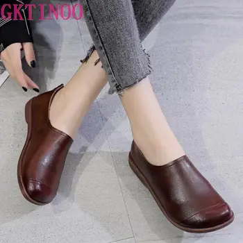

GKTINOO 2020 Autumn Fashion Women Shoes Genuine Leather Loafers Women Casual Shoes Soft Bottom Comfortable Shoes Women Flats
