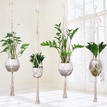 

4Pcs Macrame Plant Hanger Handmade Woven Cotton Plant Holder Wall Hanging Planter Basket for Indoor Outdoor Garden Patio Balcony
