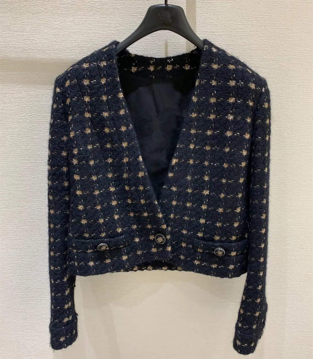 silk lining Осень Зима Женское высококачественное шелковое пальто с v-образным вырезом модное женское Шерстяное клетчатое пальто B319 - Цвет: silk lining