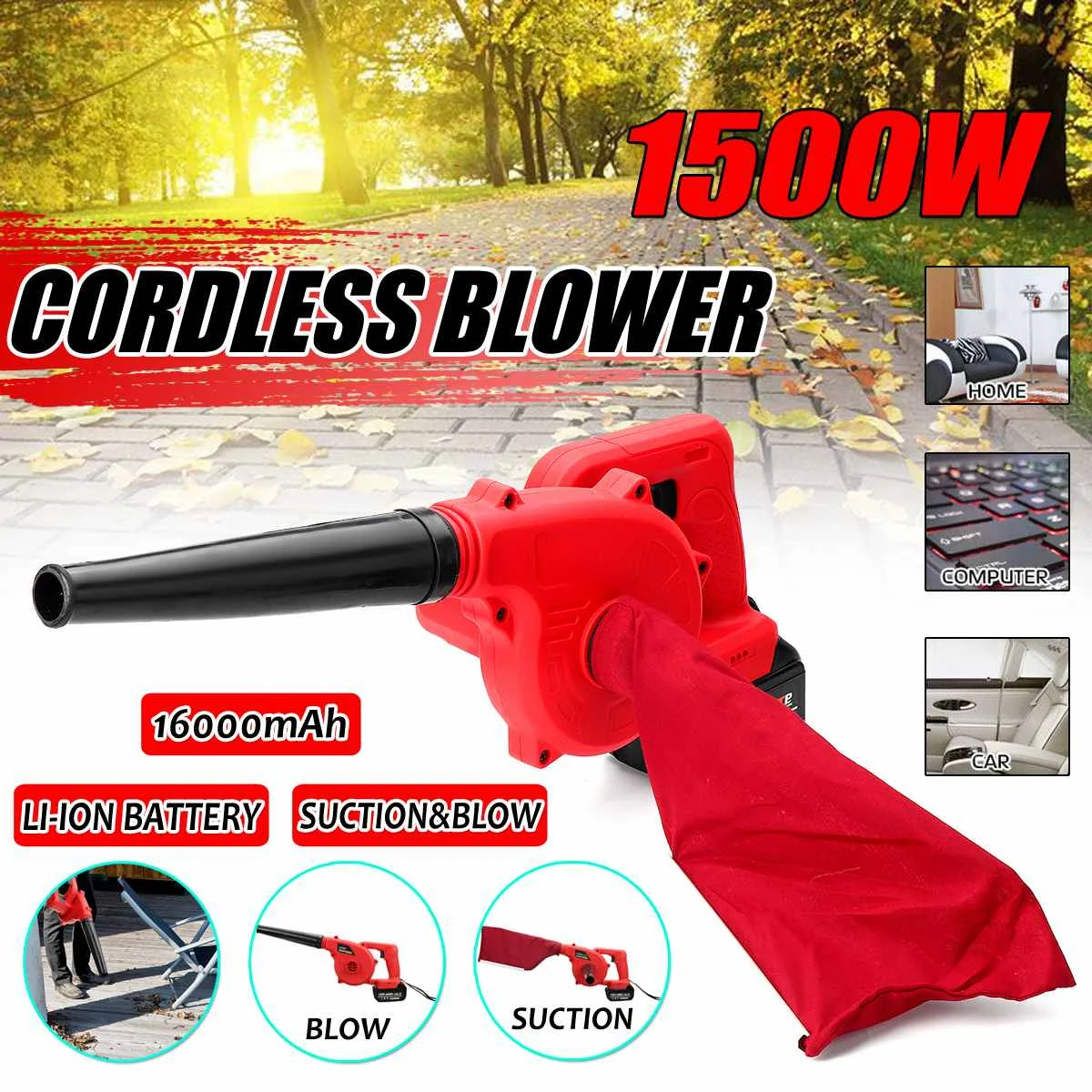 

110-240V Cordless Electric Air Blower Leaf Blower Vacuum 16000mAh Li-ion Battery Handheld Computer Dust blower Blowing & Sucking