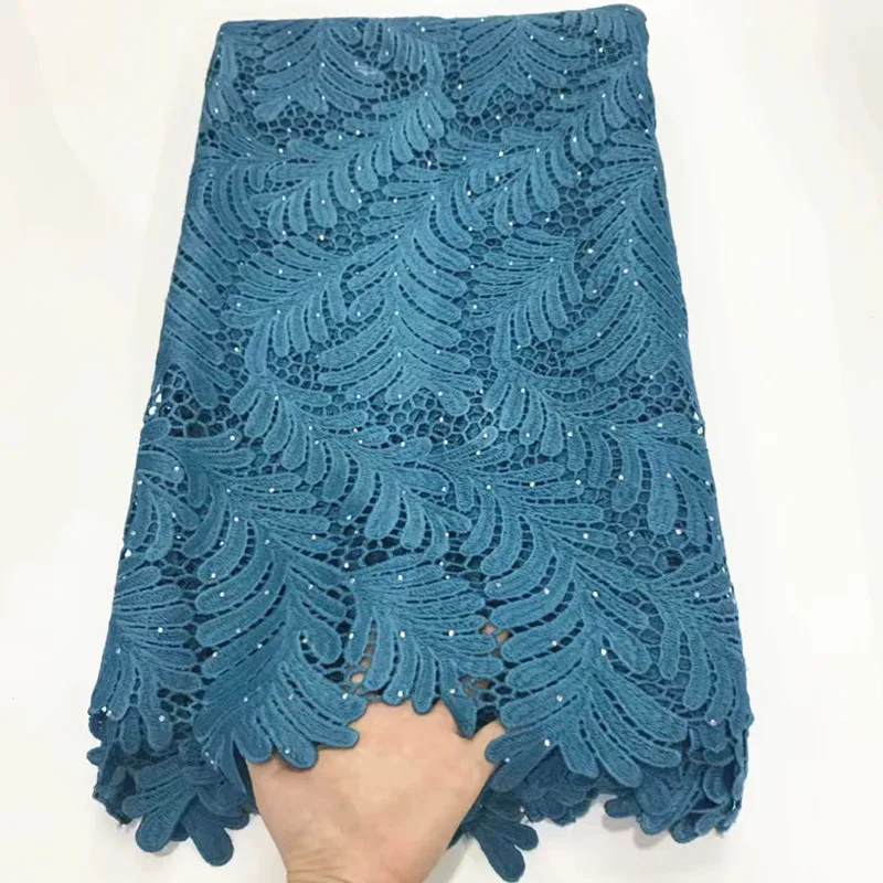 Синий Фуксия розовая кружевная ткань tissu dentelle strass perle африканская кружевная ткань шнур кружева для нигерийских вечерние высокого качества 5yard - Цвет: Синий