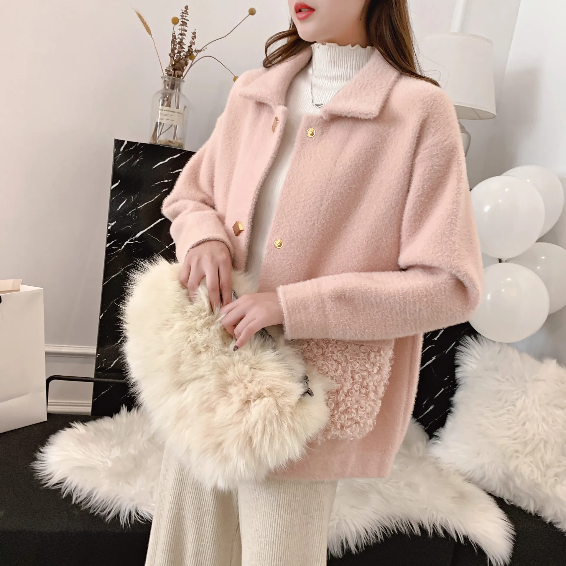 women coat imitation mink cardigan velvet Jacket Women's Winter New thick short plush Coat Autumn Outerwear T579