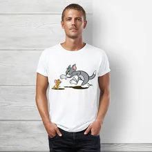 Хип-хоп забавная футболка с героями мультфильмов Том и Джерри для влюбленных Мужская и женская летняя футболка с короткими рукавами с котом и Мышкой