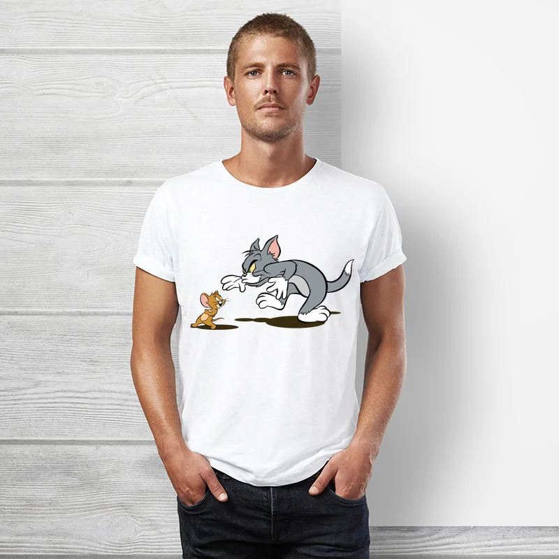 

hip hop funny cartoon tom and jerry lovers t shirt men and women summer short sleeve cat and mouse couple tshirt