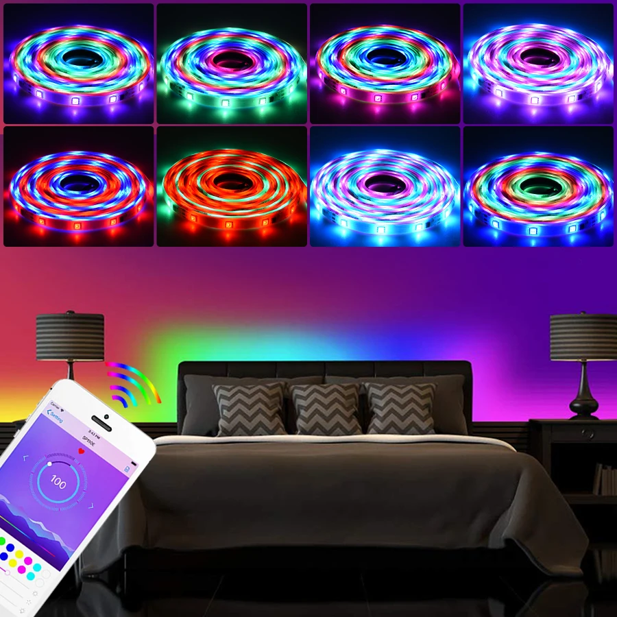 WS2811 5050 SMD RGB LED Strip Light 12V Ribbon Smart APP Bluetooth Controller 60leds/m 1-5M Individually Addressable Diode Tape