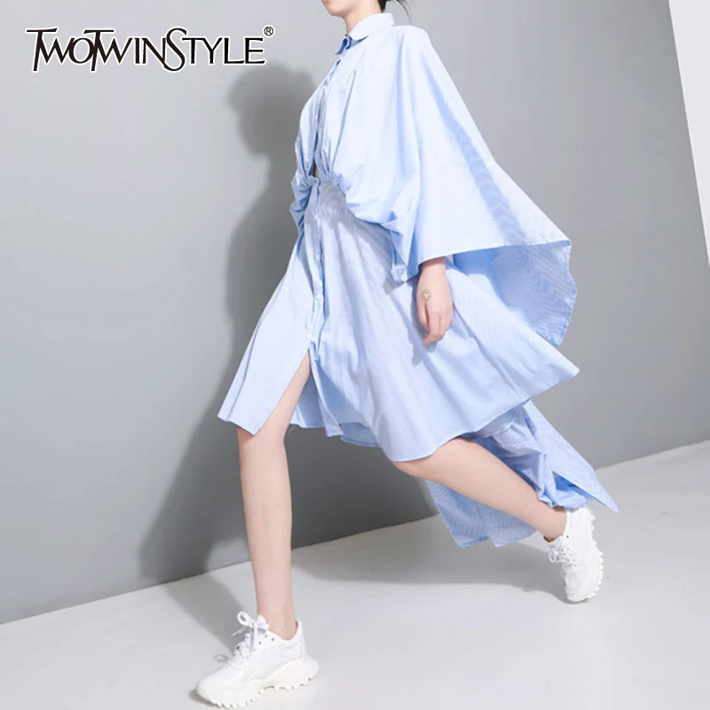 Платье рубашка TWOTWINSTYLE весеннее асимметричное платье с открытой спиной и высокой