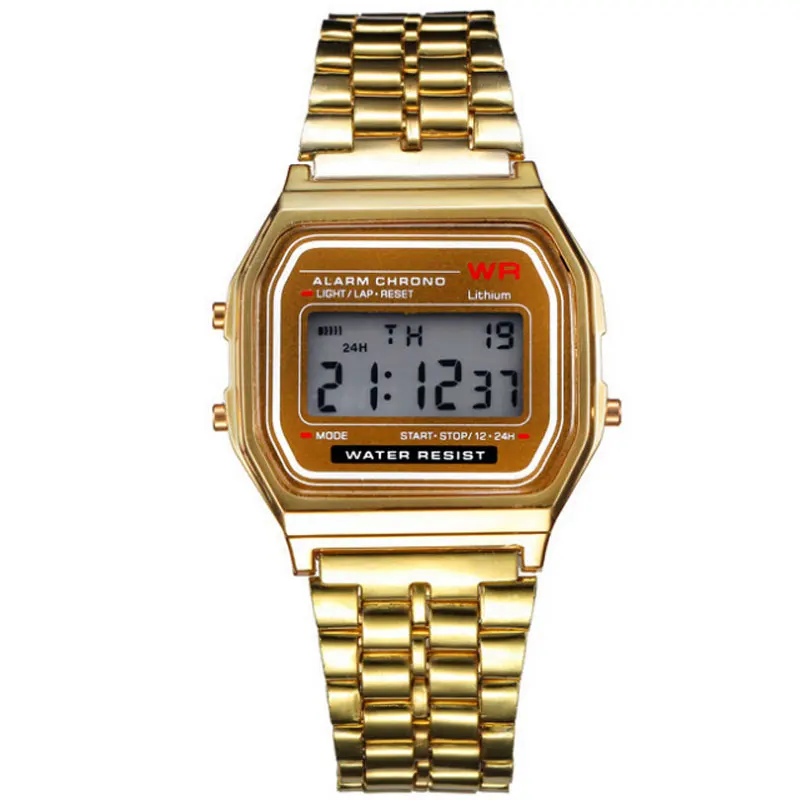 Горячая люксовый бренд дизайн под руководством модные многофункциональный жизнь Водонепроницаемый часы для Для мужчин дешевые электронные цифровые часы мужские наручные - Цвет: Netal Gold