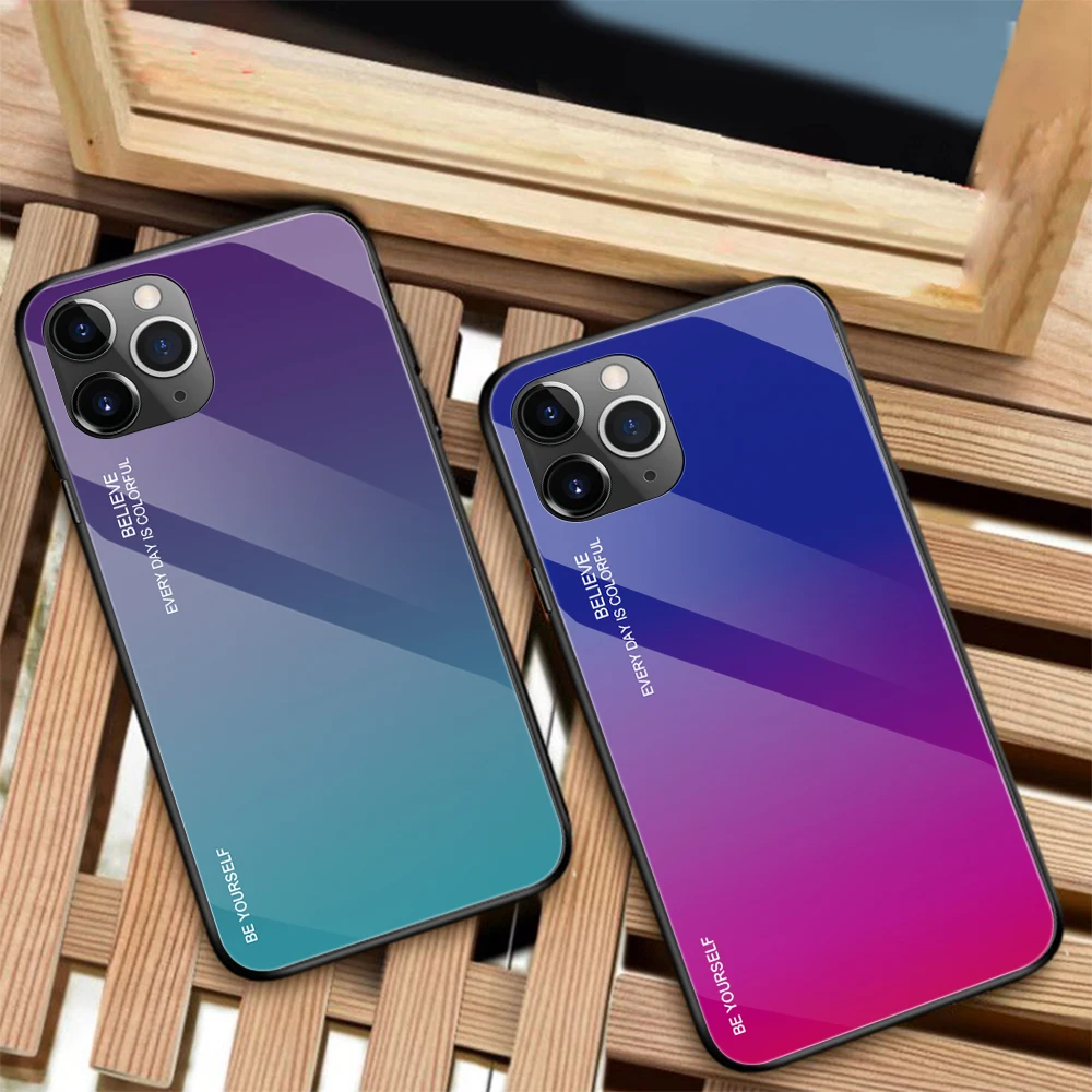 For iPhone 11 Pro Max Gradient Glass Case X XR XS 8 7 6 6S Plus Protective Tempered Luxury Back Cover | Мобильные телефоны и