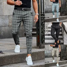 2021 Spring Summer Vintage Men's Plaid Pencil Pants Casual Formal Skinny Trousers Office Wedding Business Trousers Plus Size