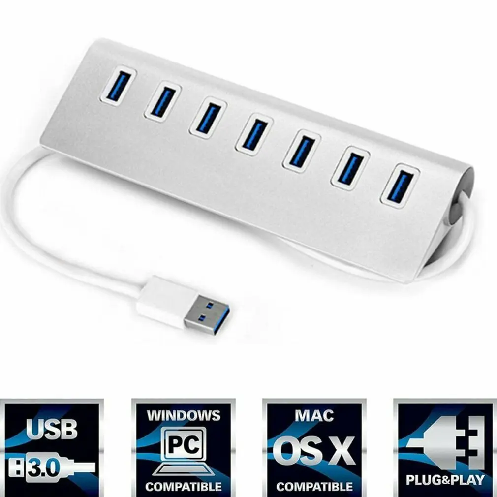 USB3.0 7-портовый сплиттер мульти-интерфейс расширения концентратор преобразования концентратор, украшенное мозаикой из драгоценных камней, 12V 2A Питание для Тетрадь компьютер