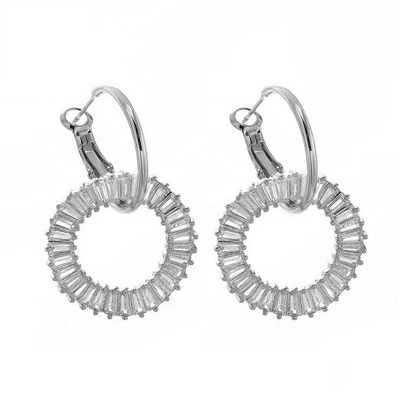 Модные корейские шикарные серьги-кольца, круглые большие кольца, блестящие массивные серьги с кисточками из Кубического циркония Kpop, аксессуары для женщин - Окраска металла: silver zircon circle