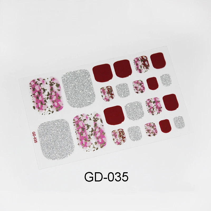 GD-035 22 типса 3D блестящая наклейка для ногтей, качественная Экологичная полностью покрывающая водостойкая наклейка для ногтей, дизайн для самостоятельного маникюра, наклейки для салонов - Цвет: GD-035