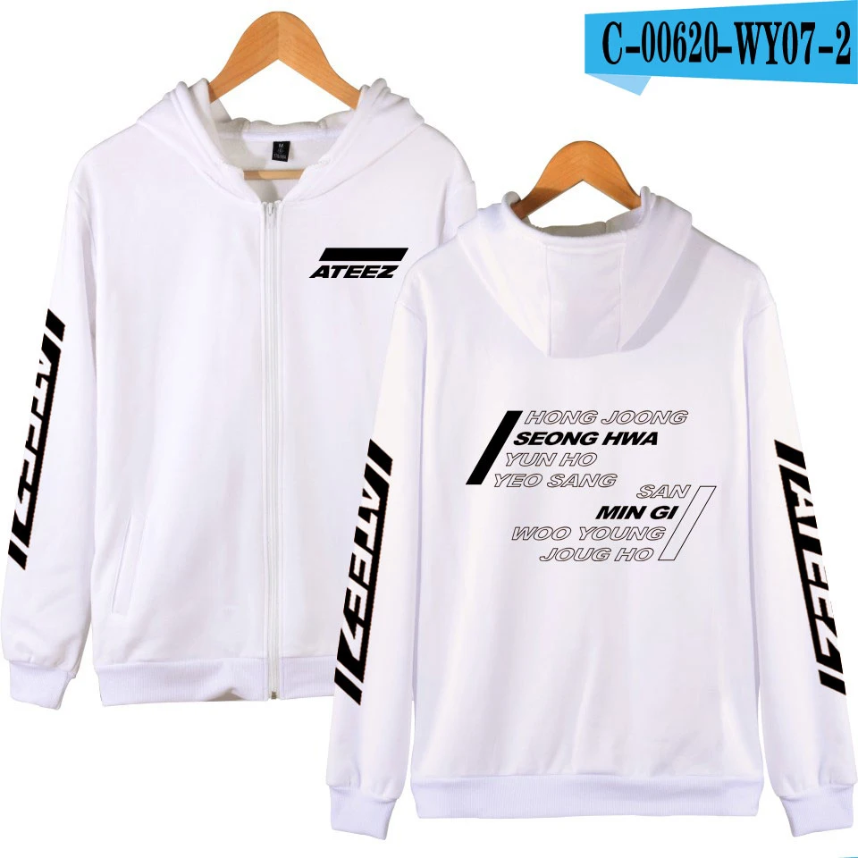 ATEEZ худи на молнии для женщин и мужчин, новинка, Корейская команда Харадзюку, толстовка с капюшоном, повседневные толстовки на молнии, толстовка в стиле хип-хоп, Kpop - Цвет: White