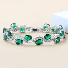 925 пробы, серебро,, роскошный браслет с зеленым цирконием для здоровья, модные ювелирные изделия для женщин, шкатулка для ювелирных изделий SL132