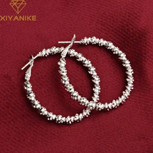 XIYANIKE, 925 пробы, серебряные, простые, ручной работы, большие серьги-гвоздики, очаровательные, для женщин, девушек, трендовые, элегантные, круглые, геометрические, вечерние, ювелирные изделия