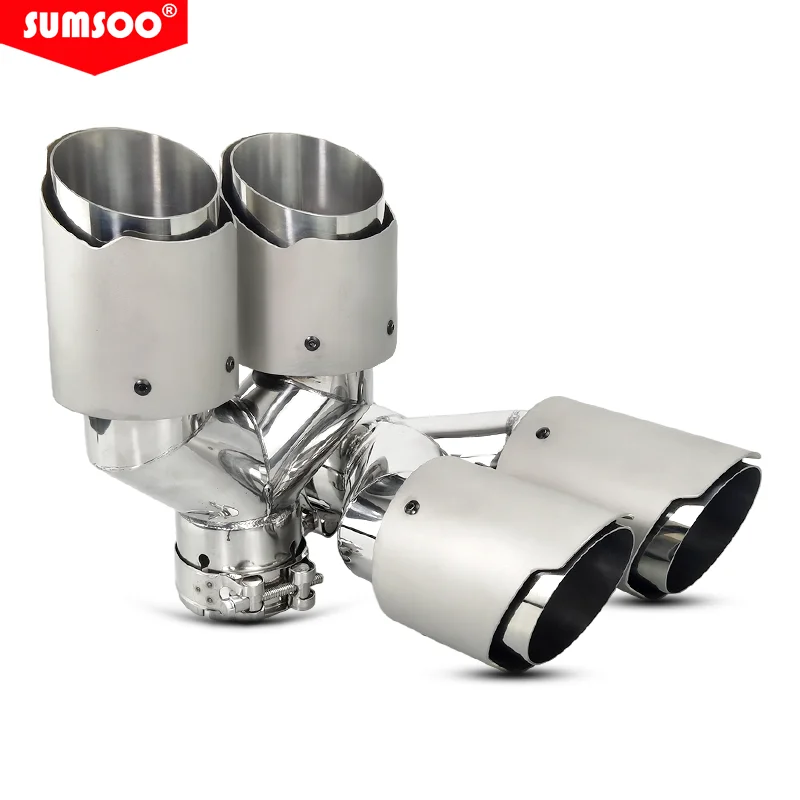 genuine SUMSOO1PCS Dual Frosted + Stainless Steel Car Exhaust Tip