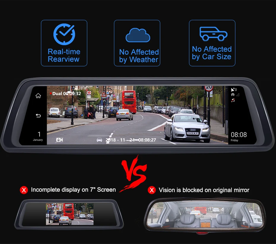SLIVERYSEA 1" Full Touch ips 4G Android зеркало gps FHD 1080P двойной объектив Автомобильный видеорегистратор Автомобильная камера заднего вида ADAS BT wifi