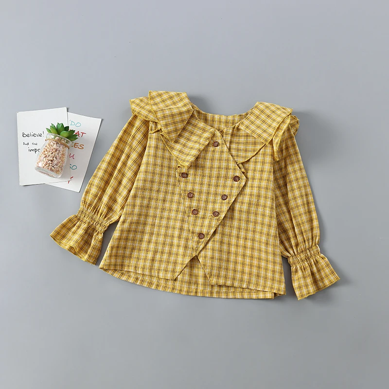 Новая весенне-осенняя модная клетчатая рубашка+ кожаная юбка детская одежда для девочек высококачественные комплекты одежды для девочек - Цвет: Gold