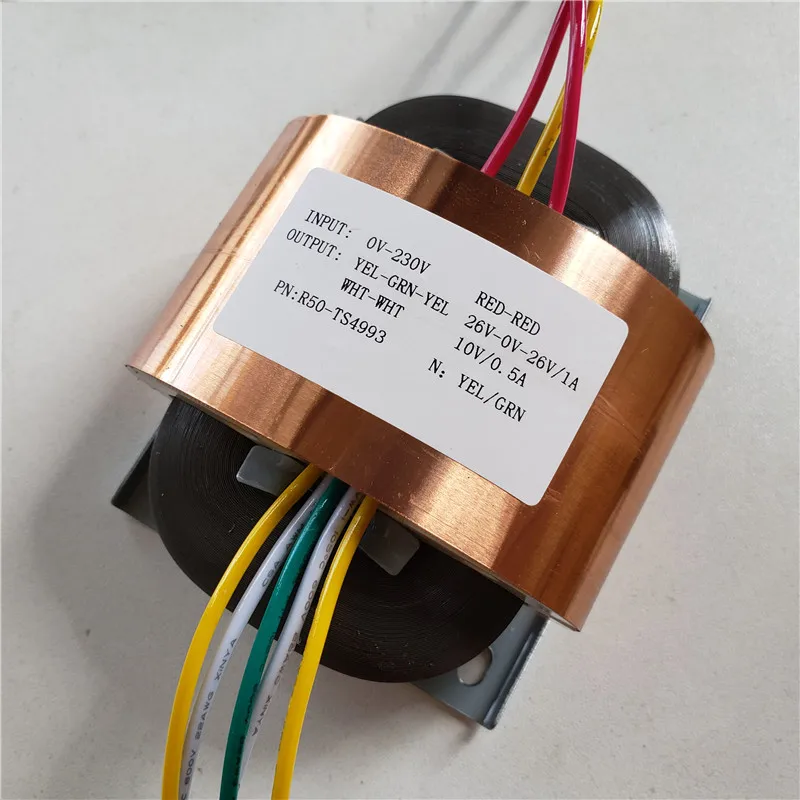 R50-TS4993 26V-0-26V 1A 10V 0.5A R трансформатор с сердечником R50 55VA пользовательский Трансформатор 230V с медный щит предварительный Декодер Усилитель мощности - Цвет: R50-TS4993