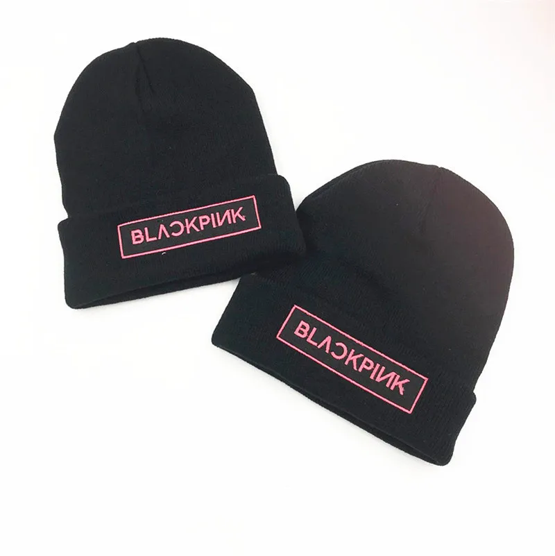 Kpop черная розовая вязаная шапка с вышивкой, высокое качество, эластичная шапка бини для осени зимы, шапка