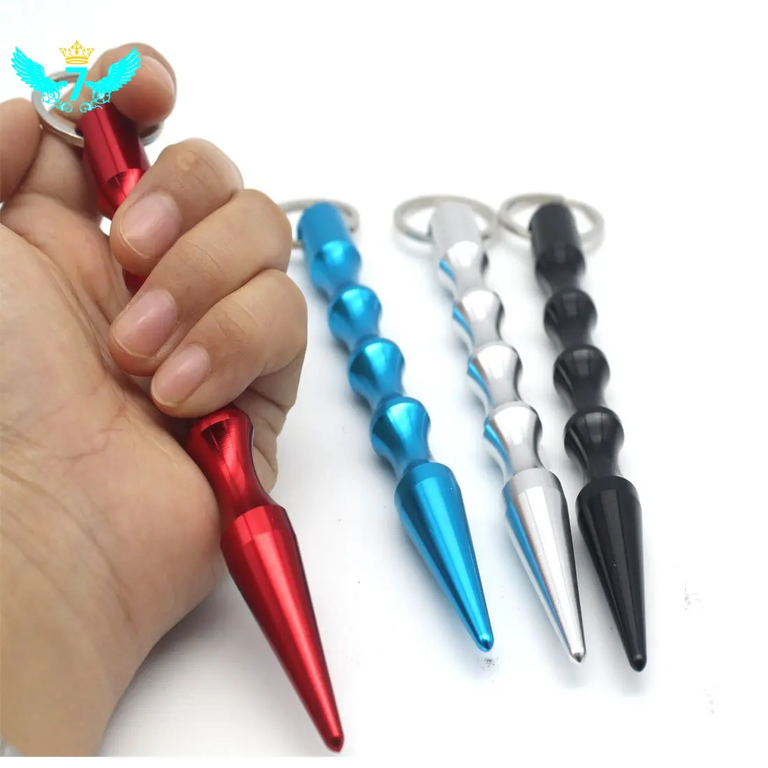 

Creative Black Metal Kubaton Keychain / Keyring Pair for Pressure Tip Self Defense TOB