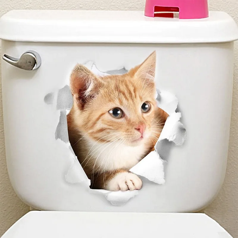 Vinyl Stickers Toilet Stickers Toilet Wall Stickers Toilet Seat Stickers Kitten Wall Stickers Toilet Stickers 3D Cat Vivid Wall Sticker Fashion Lovely Animal Pvc Waterproof Decal Bathroom Toilet Kicthen Decorative