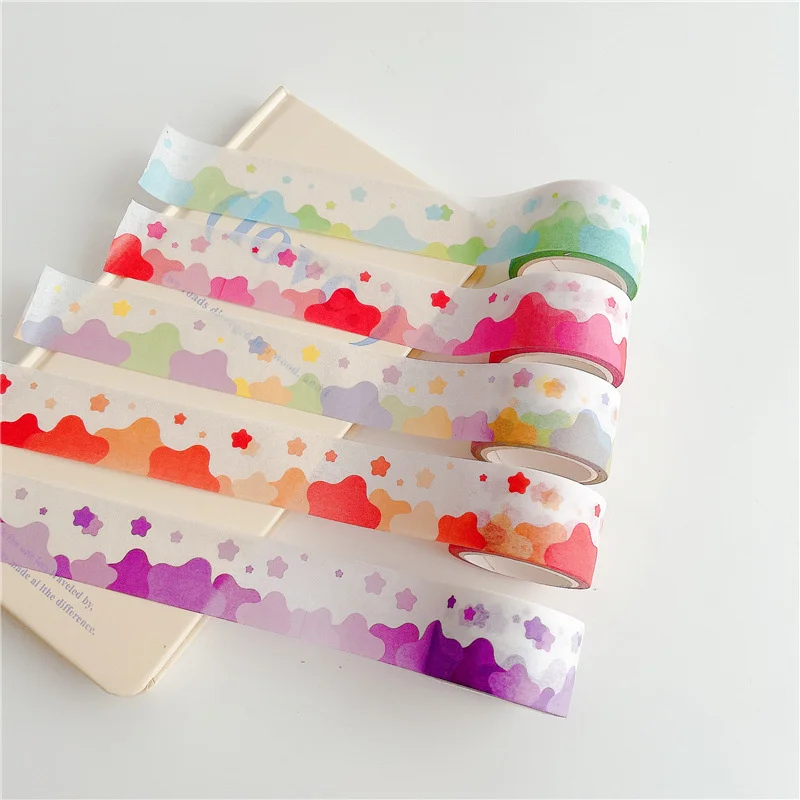 Gradient Color Star Cloud Washi Tape Korean Ins Hand Account Creative DIY Scene Sticker Stationery masking Decorative Tape 5m