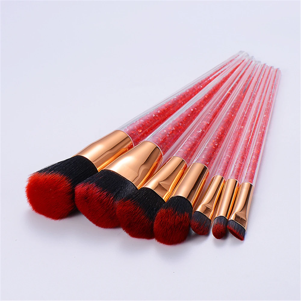 red gold 7 шт./компл. Алмаз ручка кисти для макияжа из мягкого нейлона и шифона со вставками в полоску, волосы пудры тени для бровей make up Косметическая кисть для смешивания инструменты - Handle Color: red gold