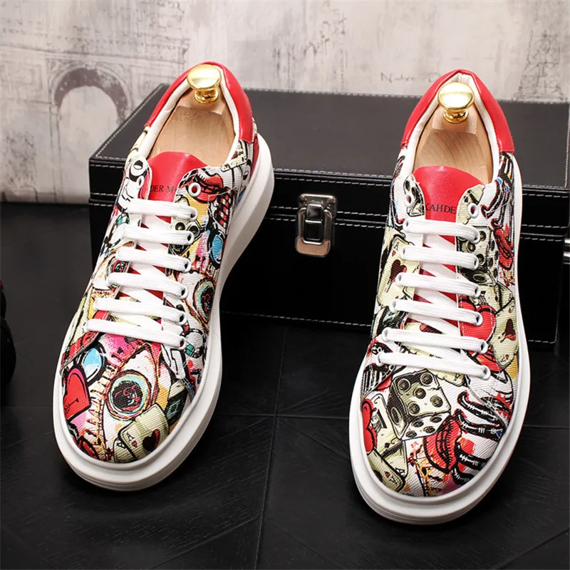 Men's Shoes Sneaker New Small White Shoes Men's Print Casual Shoes Wild Fashion Classic Men's Wedding Party Loafers Shoes