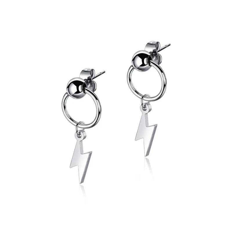 NEWBUY Fashion Stainless Steel Drop Earring Unique Design Lightning Shape Dangle Earrings For Men Wholesale Party Jewelry