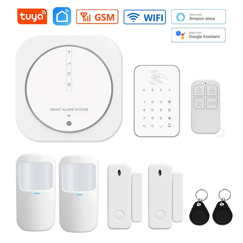 Tuya 433MHz Wireless WiFi GSM Home Security Alarm System with Touch Keypad PIR Detector Strobe Siren Supports Alexa & Google ring alarm wireless keypad Alarms & Sensors