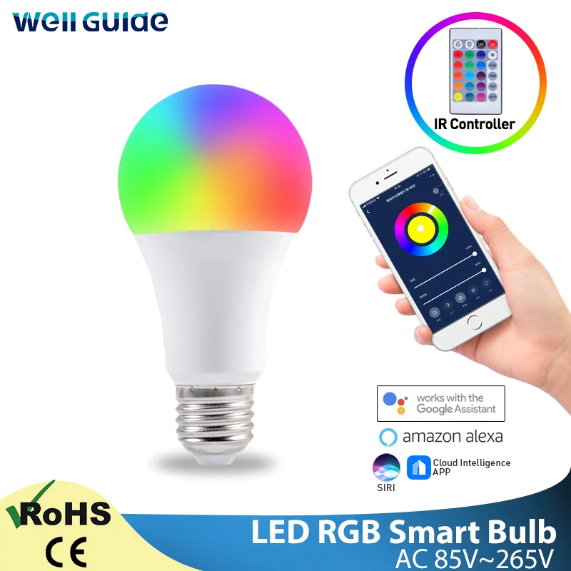 Светодиодная лампа E27 затемнения RGB Wifi Смарт лампы в виде волшебная 9 Вт 12 15 AC 220V 110V