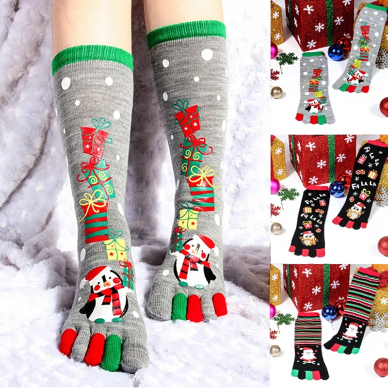 New Fashion Women Funny Cartoon Printed Toe Socks Cotton Five Fingers Socks Casual Soft Socks Women Christmas Sock