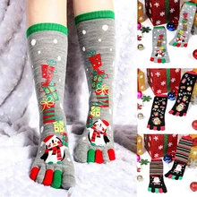 New Fashion Women Funny Cartoon Printed Toe Socks Cotton Five Fingers Socks Casual Soft Socks Women Christmas Sock