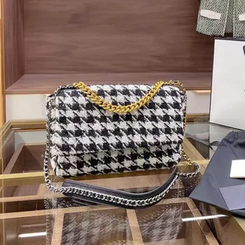 

Sasa 2020 Houndstooth Handbag for Lady style Gift Present Christmas Woollen fabrics Shoulder Bag