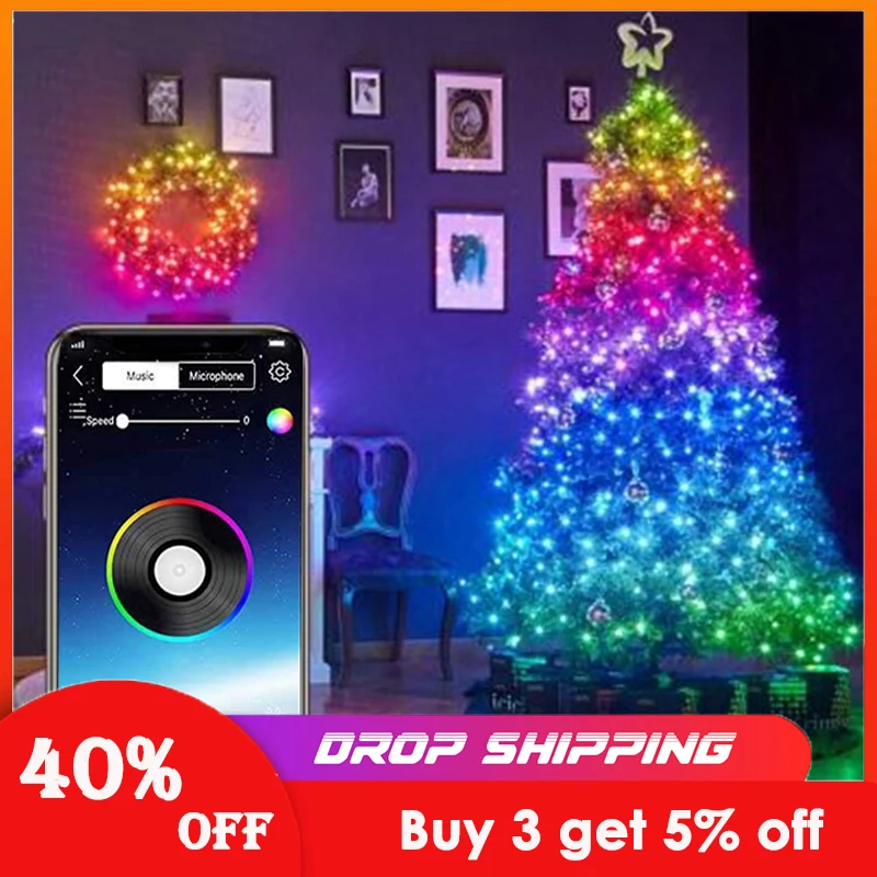 

Christmas Tree Decoration Lights Customized Smart Bluetooth LED Personalized String Lights App Remote Control Lights Drop ship