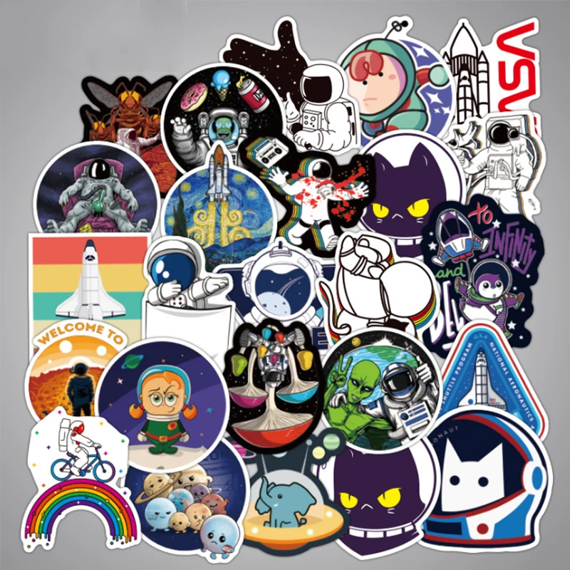 

10/30/50PCS Astronaut Space Exploration Car Sticker Trolley Cute Waterproof Guitar Skateboard Graffiti Wholesale